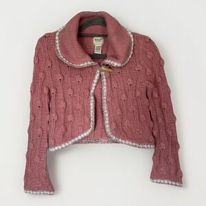 Kenji Handknit Small Pink Cropped Cable Knit Cardigan Shawl Collar Cottagecore